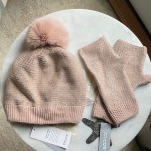 NWT Chico’s Blush Colored Lurex Knit Hat and Gloves